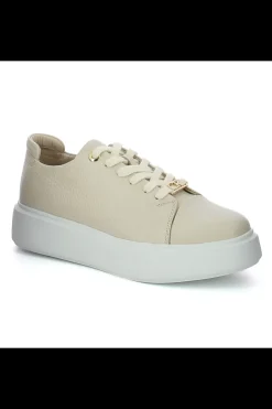 Damskie Carinii Skórzane Sneakersy Damskie | Beżowe Sneakersy Damskie*Beżowe sneakersy na białej platformie --B9970-491-000-000-000