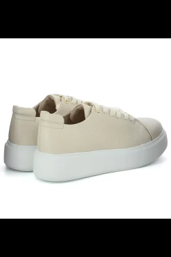 Damskie Carinii Skórzane Sneakersy Damskie | Beżowe Sneakersy Damskie*Beżowe sneakersy na białej platformie --B9970-491-000-000-000