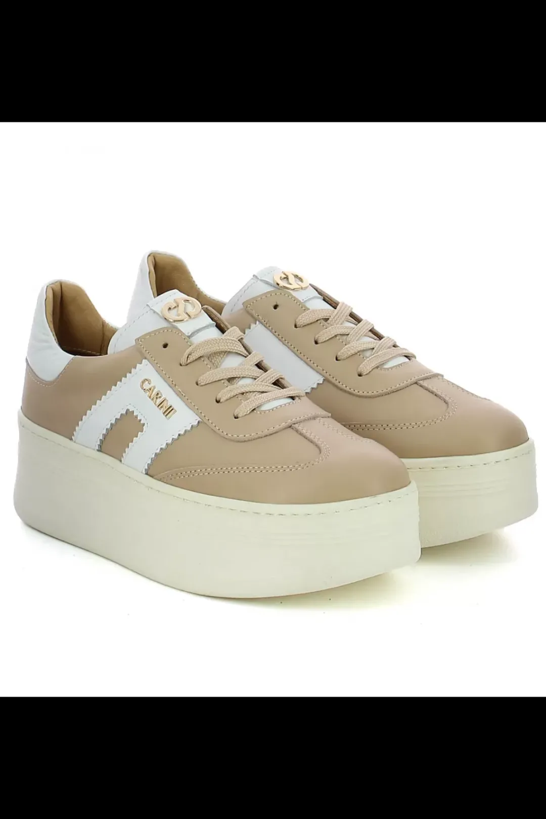 Damskie Carinii Skórzane Sneakersy Damskie | Beżowe Sneakersy Damskie*Beżowe sneakersy skórzane --B9992-R25-L46-000-G73