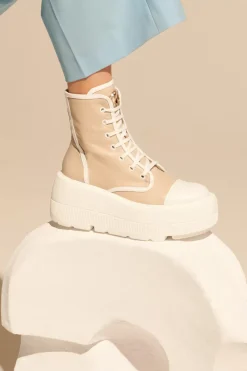 Damskie Carinii Skórzane Sneakersy Damskie | Beżowe Sneakersy Damskie*Beżowe sneakersy wysokie --B9373-L46-T32-000-G36