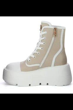 Damskie Carinii Skórzane Sneakersy Damskie | Beżowe Sneakersy Damskie*Beżowe sneakersy wysokie --B9373-L46-T32-000-G36