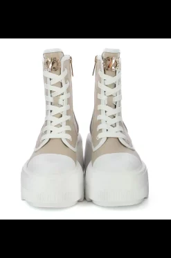 Damskie Carinii Skórzane Sneakersy Damskie | Beżowe Sneakersy Damskie*Beżowe sneakersy wysokie --B9373-L46-T32-000-G36