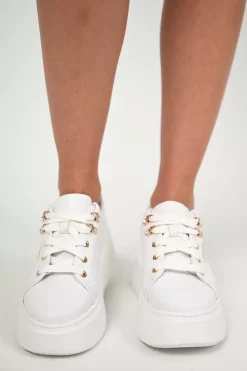 Damskie Carinii Skórzane Sneakersy Damskie | Na Platformie*Białe skórzane sneakersy --B8939-L46-000-000-F69
