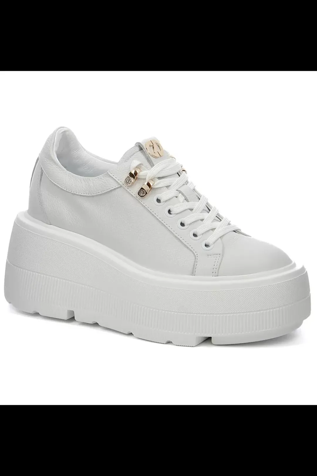 Damskie Carinii Skórzane Sneakersy Damskie | Na Platformie*Białe sneakersy na platformie --B9302-I81-000-000-G36