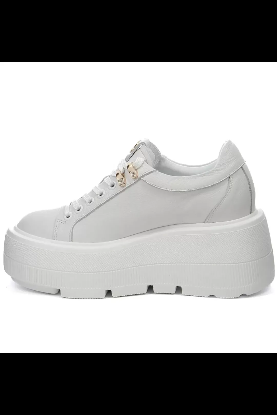 Damskie Carinii Skórzane Sneakersy Damskie | Na Platformie*Białe sneakersy na platformie --B9302-I81-000-000-G36