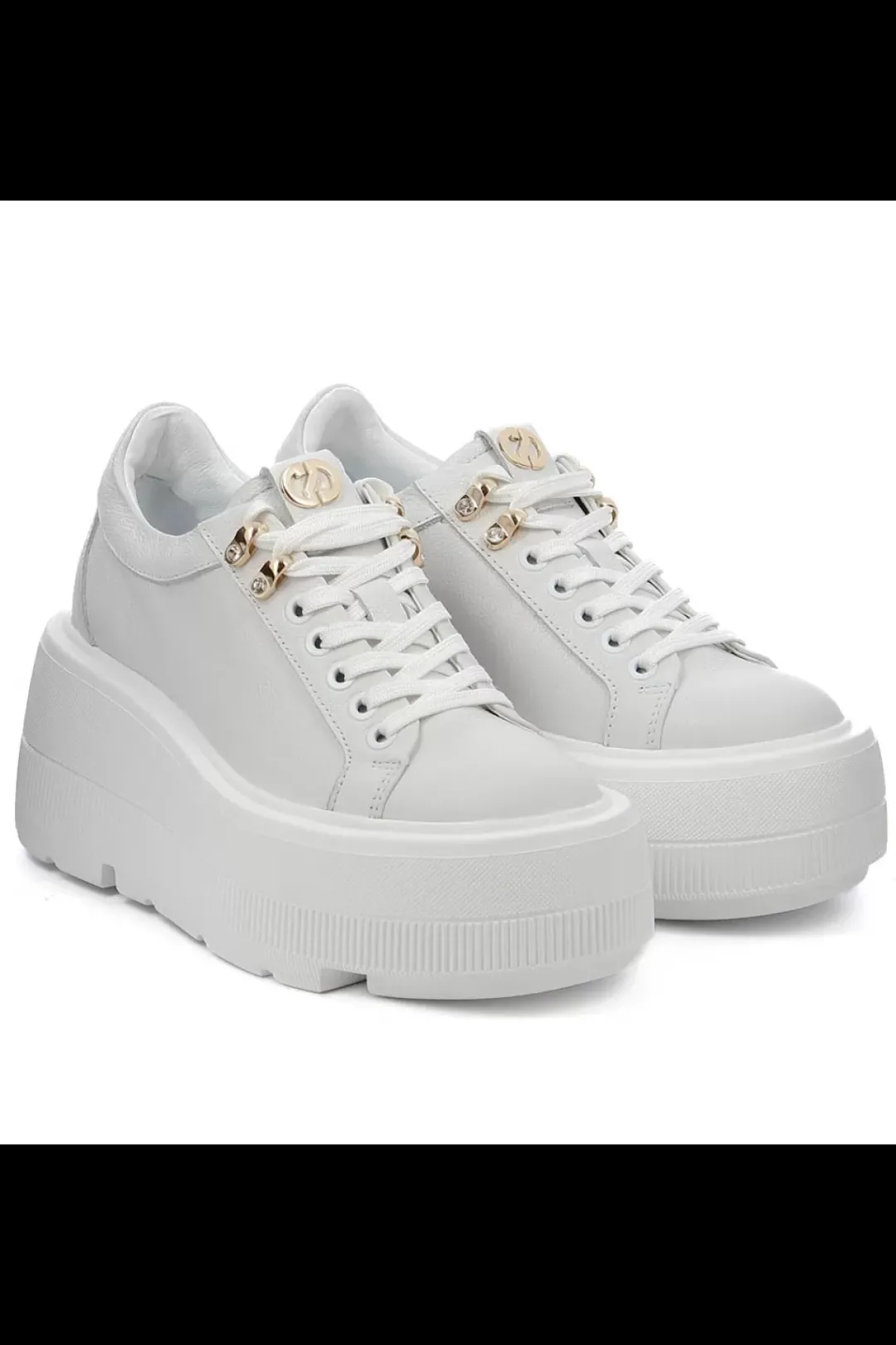 Damskie Carinii Skórzane Sneakersy Damskie | Na Platformie*Białe sneakersy na platformie --B9302-I81-000-000-G36