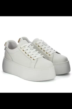 Damskie Carinii Skórzane Sneakersy Damskie | Na Platformie*Białe sneakersy na platformie --B9040-L46-000-000-000