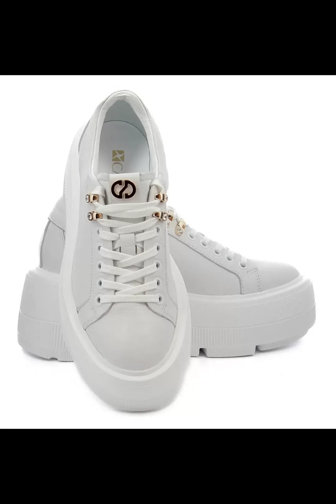 Damskie Carinii Skórzane Sneakersy Damskie | Na Platformie*Białe sneakersy na platformie --B9302-I81-000-000-G36