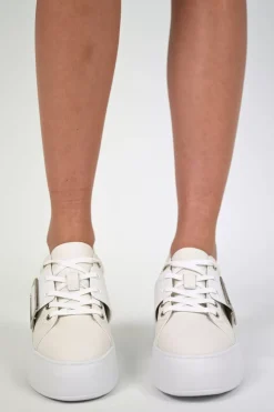 Damskie Carinii Skórzane Sneakersy Damskie | Na Platformie*Białe sneakersy z ozdobną klamrą --B10334-L46-000-000-000