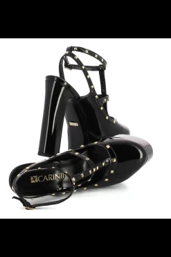 Damskie Carinii Czarne Półbuty Damskie | Eleganckie*Czarne czółenka na słupku --B9640-037-000-000-G17