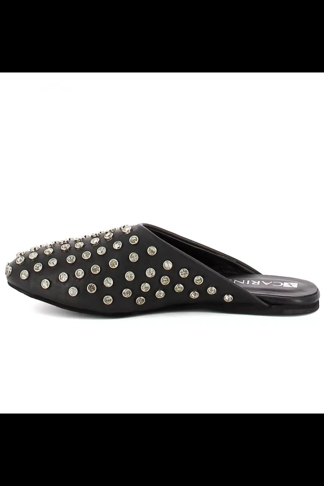 Damskie Carinii Skórzane Klapki Damskie | Eleganckie*Czarne klapki mule z kryształami --B9962-353-000-000-000