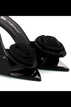 Carinii Na Obcasie | Eleganckie*Czarne klapki na obcasie z ozdobą --B10279-037-000-000-000