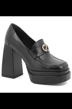 Damskie Carinii Czarne Półbuty Damskie | Eleganckie*Czarne mokasyny na obcasie --B9292-E50-000-000-G09