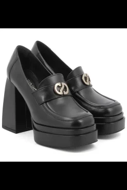Damskie Carinii Czarne Półbuty Damskie | Eleganckie*Czarne mokasyny na obcasie --B9292-E50-000-000-G09