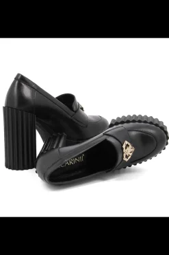 Damskie Carinii Czarne Półbuty Damskie | Eleganckie*Czarne mokasyny na słupku --B9244-E50-000-000-F10
