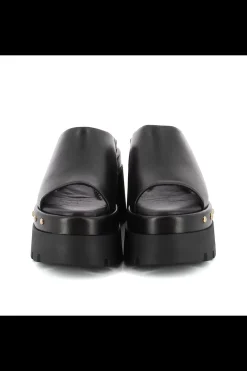 Damskie Carinii Skórzane Klapki Damskie | Eleganckie*Czarne skórzane klapki na koturnie --B9564-E50-000-000-G06