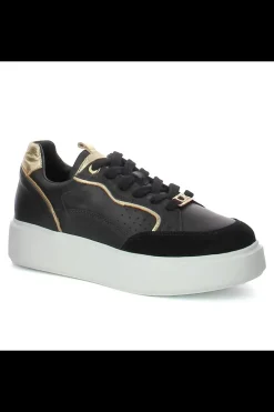 Damskie Carinii Skórzane Sneakersy Damskie | Na Platformie*Czarne sneakersy na białej platformie --B9977-353-180-000-000