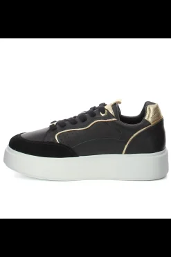 Damskie Carinii Skórzane Sneakersy Damskie | Na Platformie*Czarne sneakersy na białej platformie --B9977-353-180-000-000