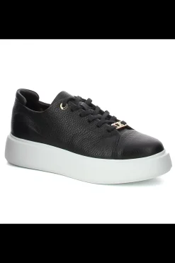 Damskie Carinii Skórzane Sneakersy Damskie | Na Platformie*Czarne sneakersy na białej platformie --B9970-353-000-000-000