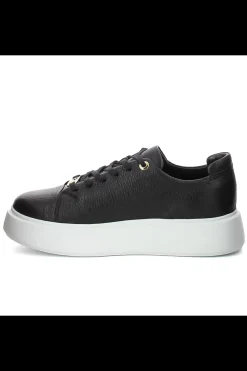 Damskie Carinii Skórzane Sneakersy Damskie | Na Platformie*Czarne sneakersy na białej platformie --B9970-353-000-000-000