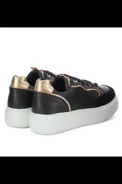 Damskie Carinii Skórzane Sneakersy Damskie | Na Platformie*Czarne sneakersy na białej platformie --B9977-353-180-000-000