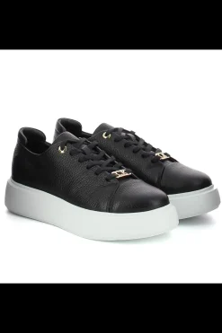 Damskie Carinii Skórzane Sneakersy Damskie | Na Platformie*Czarne sneakersy na białej platformie --B9970-353-000-000-000