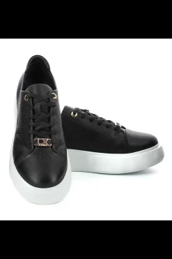 Damskie Carinii Skórzane Sneakersy Damskie | Na Platformie*Czarne sneakersy na białej platformie --B9970-353-000-000-000