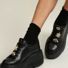 Damskie Carinii Skórzane Sneakersy Damskie | Na Platformie*Czarne sneakersy na platformie --B9589-E50-000-000-G36