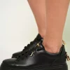 Damskie Carinii Skórzane Sneakersy Damskie | Na Platformie*Czarne sneakersy na platformie --B9580-E50-000-000-F69