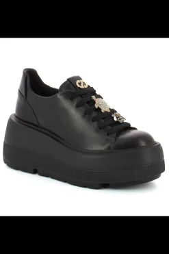 Damskie Carinii Skórzane Sneakersy Damskie | Na Platformie*Czarne sneakersy na platformie --B9589-E50-000-000-G36
