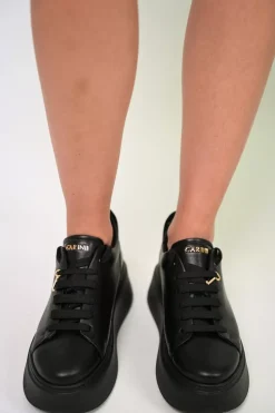 Damskie Carinii Skórzane Sneakersy Damskie | Na Platformie*Czarne sneakersy na platformie --B9580-E50-000-000-F69