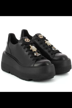 Damskie Carinii Skórzane Sneakersy Damskie | Na Platformie*Czarne sneakersy na platformie --B9589-E50-000-000-G36