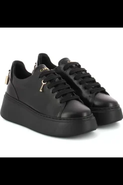 Damskie Carinii Skórzane Sneakersy Damskie | Na Platformie*Czarne sneakersy na platformie --B9580-E50-000-000-F69