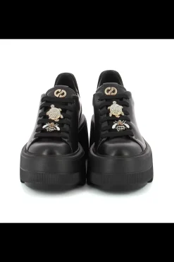 Damskie Carinii Skórzane Sneakersy Damskie | Na Platformie*Czarne sneakersy na platformie --B9589-E50-000-000-G36