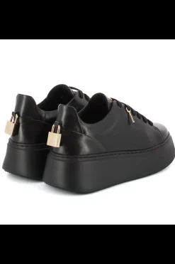 Damskie Carinii Skórzane Sneakersy Damskie | Na Platformie*Czarne sneakersy na platformie --B9580-E50-000-000-F69