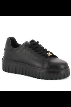 Damskie Carinii Skórzane Sneakersy Damskie | Czarne Sneakersy Damskie*Czarne sneakersy z blaszką --B10224-E50-000-000-000