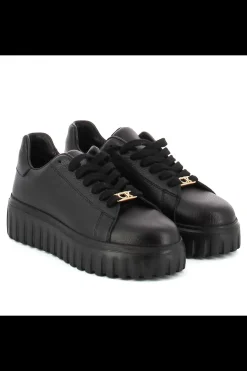 Damskie Carinii Skórzane Sneakersy Damskie | Czarne Sneakersy Damskie*Czarne sneakersy z blaszką --B10224-E50-000-000-000
