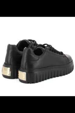 Damskie Carinii Skórzane Sneakersy Damskie | Czarne Sneakersy Damskie*Czarne sneakersy z blaszką --B10224-E50-000-000-000