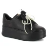Damskie Carinii Skórzane Sneakersy Damskie | Na Platformie*Czarne sneakersy z kokardą --B10341-E50-000-000-000