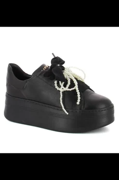 Damskie Carinii Skórzane Sneakersy Damskie | Na Platformie*Czarne sneakersy z kokardą --B10341-E50-000-000-000