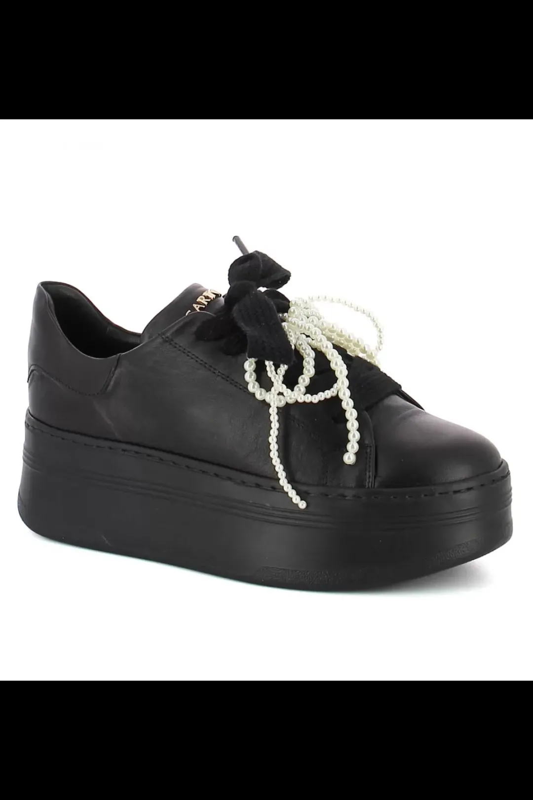Damskie Carinii Skórzane Sneakersy Damskie | Na Platformie*Czarne sneakersy z kokardą --B10341-E50-000-000-000
