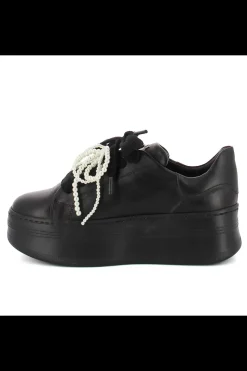 Damskie Carinii Skórzane Sneakersy Damskie | Na Platformie*Czarne sneakersy z kokardą --B10341-E50-000-000-000