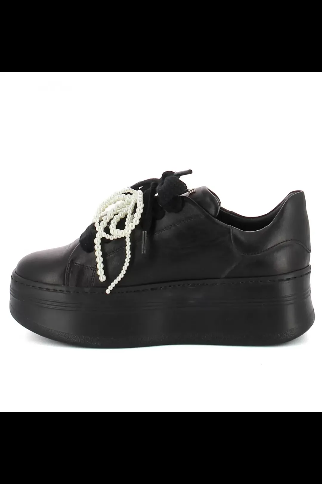 Damskie Carinii Skórzane Sneakersy Damskie | Na Platformie*Czarne sneakersy z kokardą --B10341-E50-000-000-000