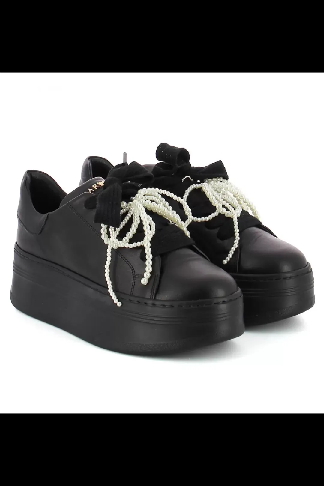 Damskie Carinii Skórzane Sneakersy Damskie | Na Platformie*Czarne sneakersy z kokardą --B10341-E50-000-000-000