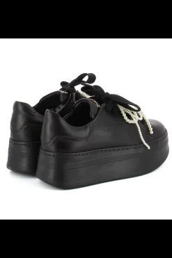 Damskie Carinii Skórzane Sneakersy Damskie | Na Platformie*Czarne sneakersy z kokardą --B10341-E50-000-000-000