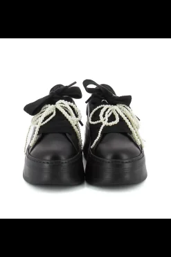 Damskie Carinii Skórzane Sneakersy Damskie | Na Platformie*Czarne sneakersy z kokardą --B10341-E50-000-000-000