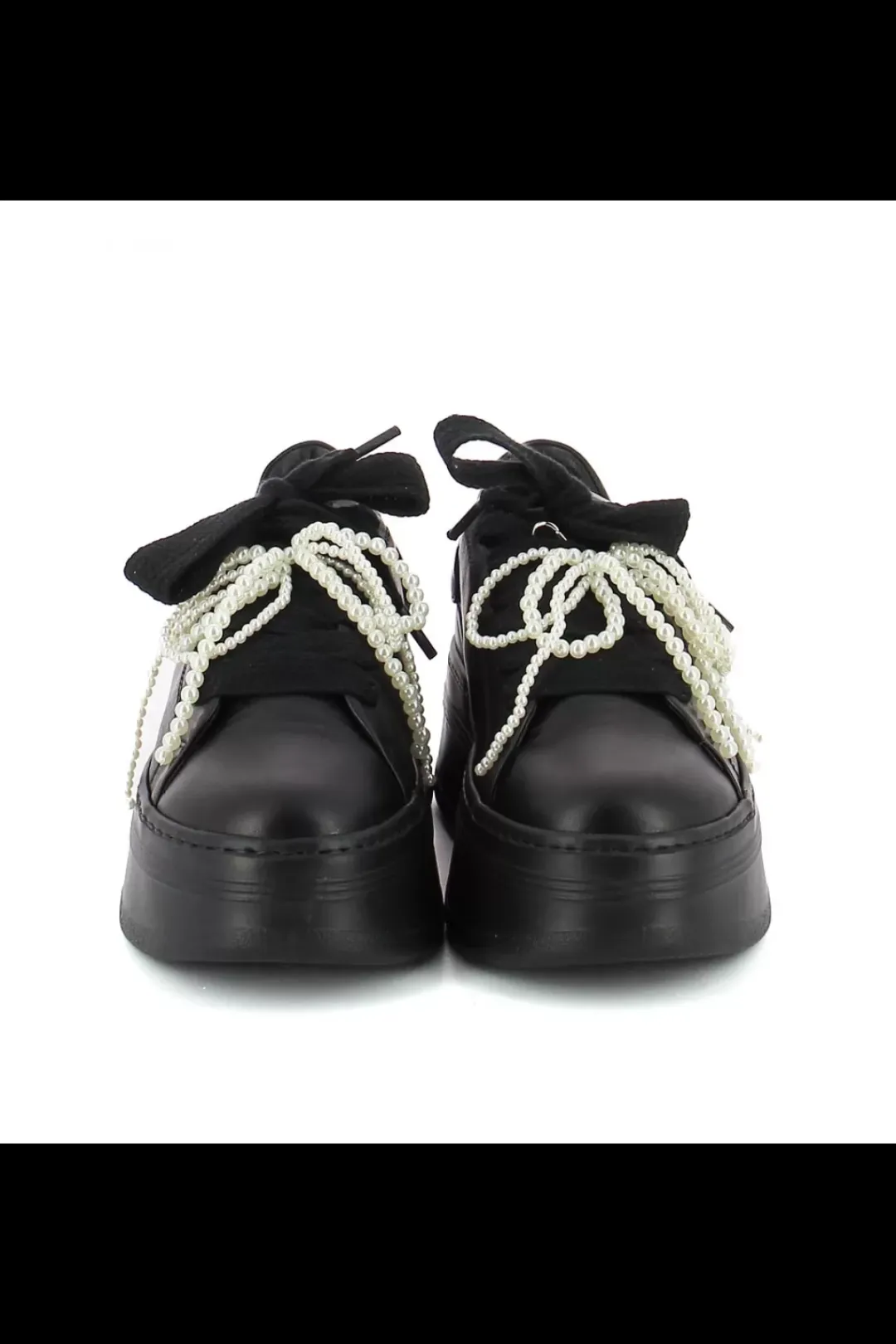 Damskie Carinii Skórzane Sneakersy Damskie | Na Platformie*Czarne sneakersy z kokardą --B10341-E50-000-000-000