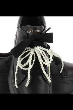 Damskie Carinii Skórzane Sneakersy Damskie | Na Platformie*Czarne sneakersy z kokardą --B10341-E50-000-000-000