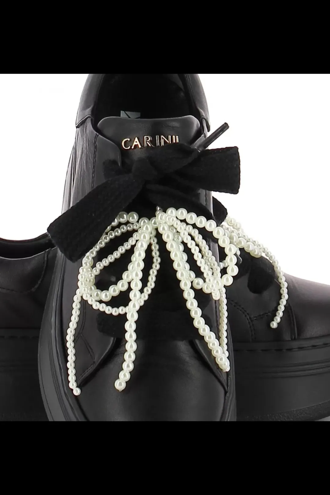 Damskie Carinii Skórzane Sneakersy Damskie | Na Platformie*Czarne sneakersy z kokardą --B10341-E50-000-000-000