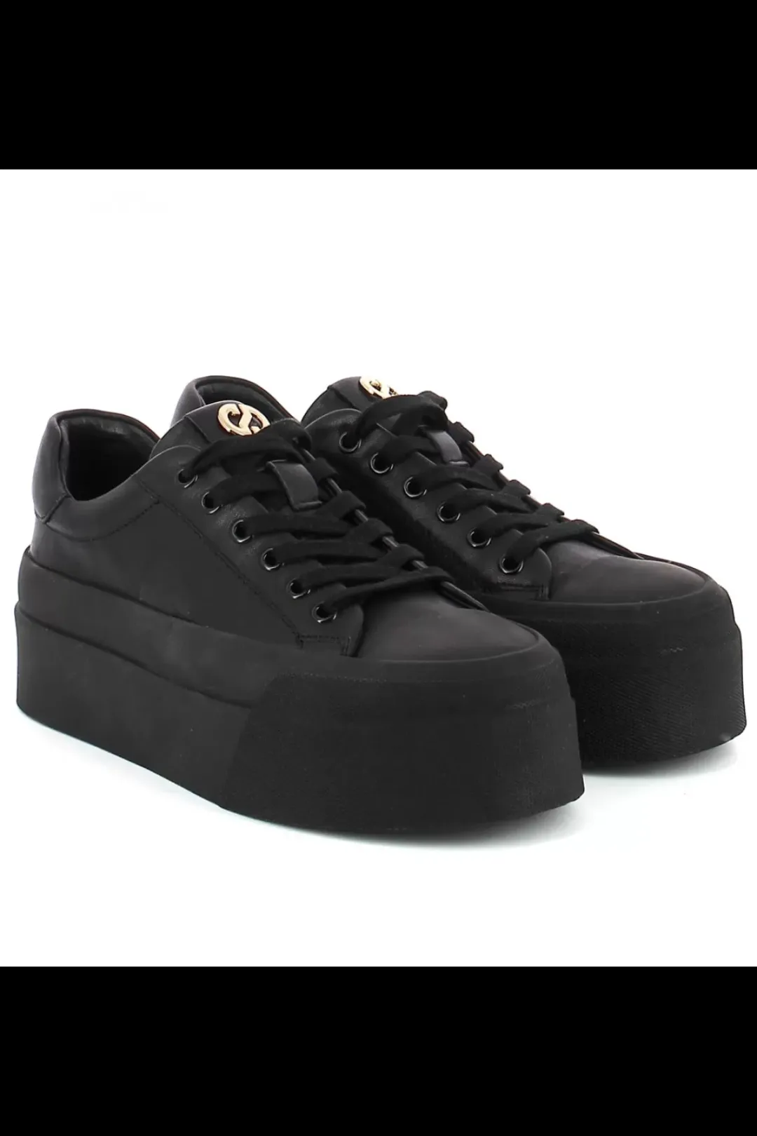 Damskie Carinii Skórzane Sneakersy Damskie | Czarne Sneakersy Damskie*Czarne sneakersy z ozdobą --B10032-353-000-000-000